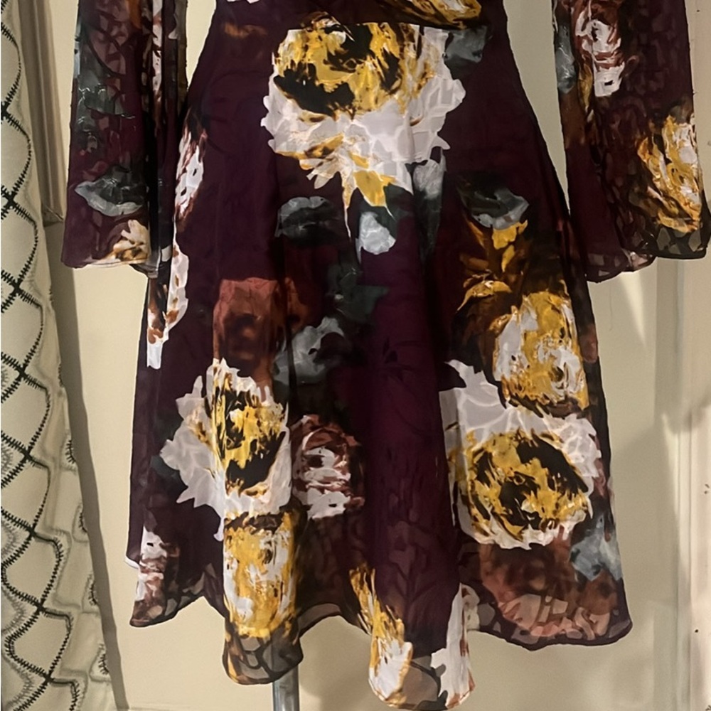 Ivanka Trump Burgundy Floral Long Sleeve Dress - Picture 2 of 2